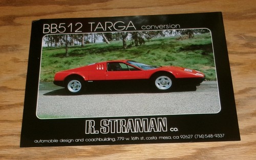 1983 - 1984 Ferrari BB512 Targa R. Straman Konwersja Arkusz sprzedaży Broszura - Zdjęcie 1 z 2