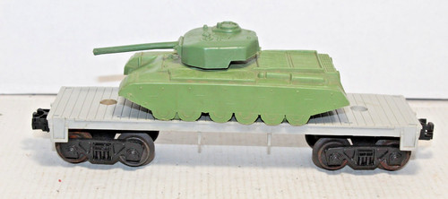 Lionel Postwar #6401-25 Gray Flatcar w/ Green Army 958-75 Tank Sears #2