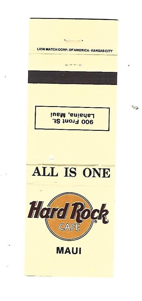 Hard Rock Cafe - Lahaina, Maui, Hawaii  Matchcover       Closed 2016