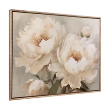 Sylvie Beaded Painterly Peonies Vintage Framed Canvas Wall Art by The Creativ...