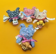 Lot Of 4 Vtg Russ Teeny Beenies Pig , Cat Duck , Cow Beanbag Toys Clay Head Read