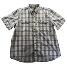 NWT Carhartt Mens Work Shirt XL Plaid Short Sleeve Button-Up Outdoors Gray