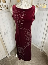 Vintage 90s Red Velvet Glitter Flowers Bodycon Maxi Wimsygoth Size Medium