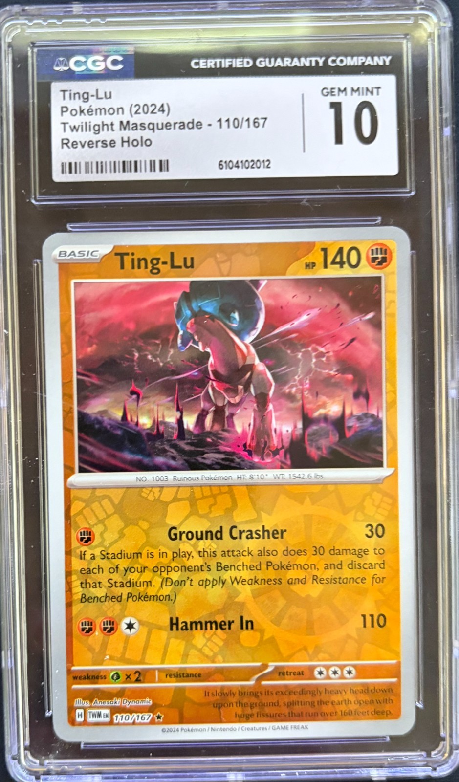 2024 Pokemon Ting-Lu 110/167 Twilight Masquerade CGC 10 GEM MINT Reverse Holo