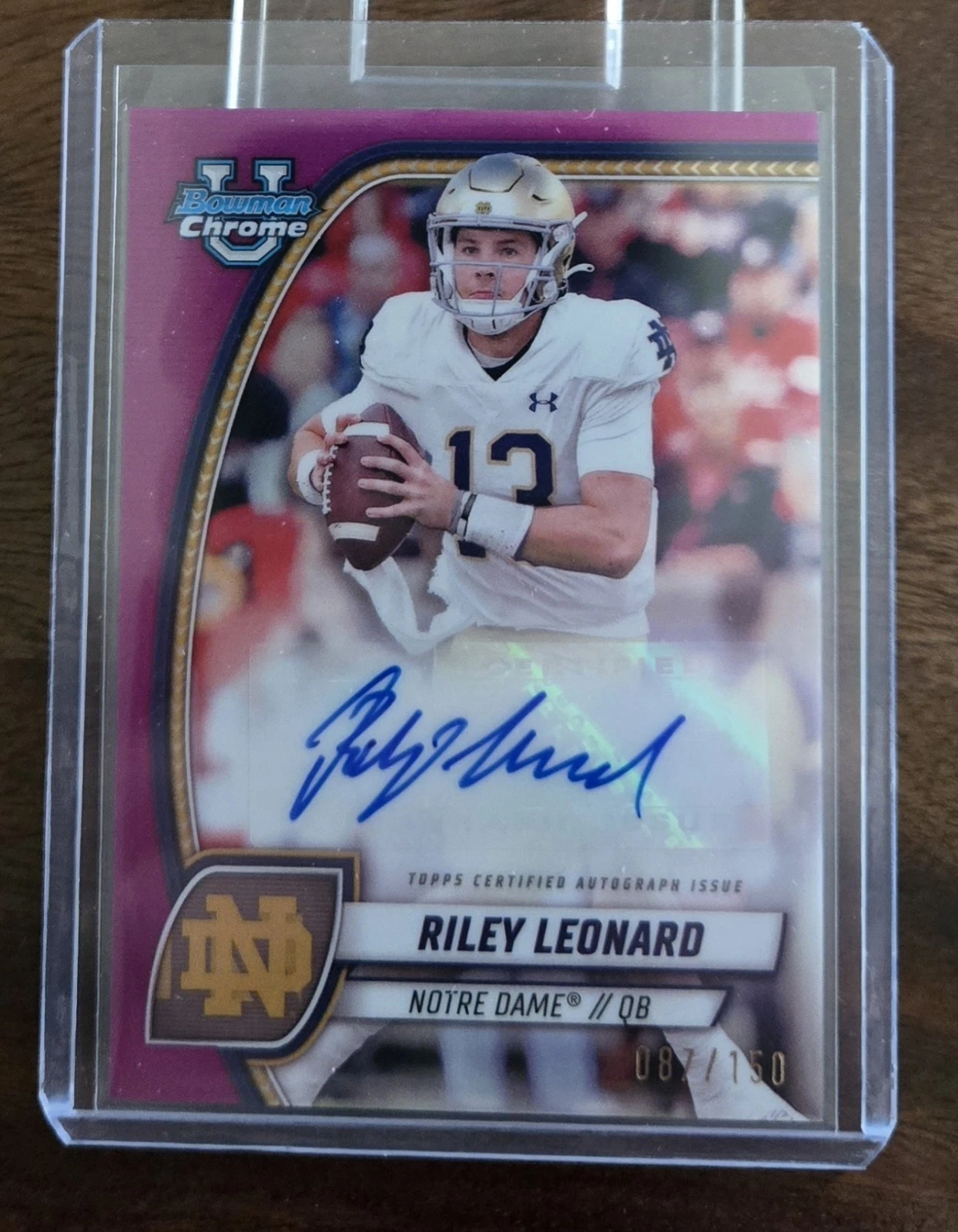 2024 Bowman Chrome University Riley Leonard Auto Fuchsia 087/150 Notre Dame