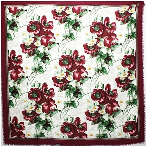 Grande étole GUCCI vin floral rouge blanc femme