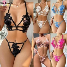 Women Lace Sexy Lingerie Sleepwear Underwear Nightwear Babydoll Bra Thong Set