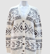 Polo Ralph Lauren Women's Ivory White Wool Geometric V-Neck Cardigan Sweater XS