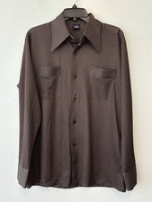 Vintage Joel Cal Made Men  s Shirt Large Polyester Brown Polka Dot 70s 80s Disco