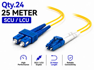 (24) 25 Meter SC/UPC - LC/UPC Duplex Fiber Patch Jumper OS2 SMF Singlemode Cable