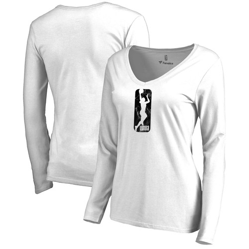 Women's White WNBA Gear Marble Long Sleeve V-Neck T-Shirt