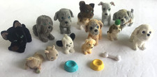 Puppy in My Pocket 16 Piece Lot Flocked Dogs & Bunnies Bowls Bone