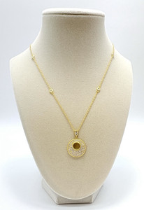 Authentic Freida Rothman Necklace 14kt Gold Plated Sterling Silver Disc Drop Pendant NWT