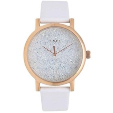 Timex Women's Watch Crystal Opulence Quartz White Dial Leather Strap TW2R95000JT