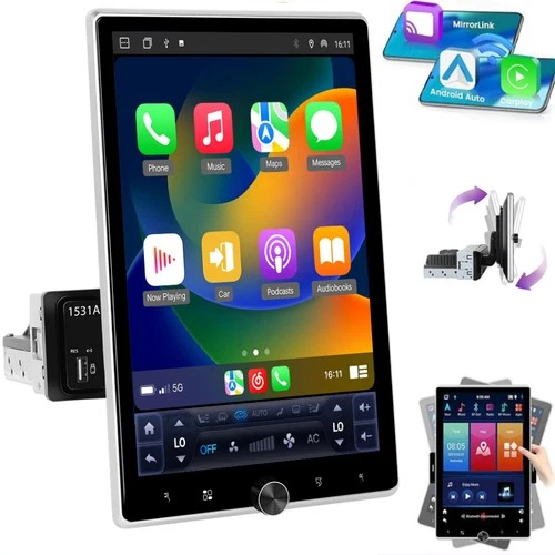 10.4'' Android 15.0 Single 1 Din Carplay Rotatable Car Stereo Radio GPS WIFI