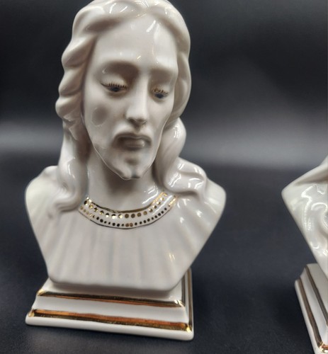 Holland Mold Jesus Mary Bust Statue Figurine Figure Ceramic White & Gold Shiny - Picture 3 of 13