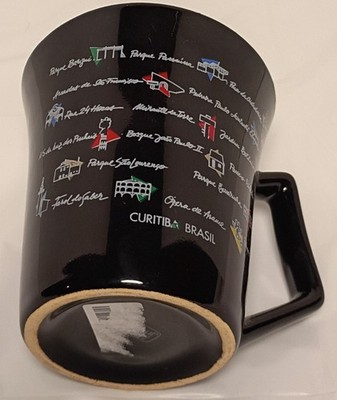 Rare Curitiba Brazil Souvenir Mug   Black Ceramic Coffee Cup   Landmark Icons
