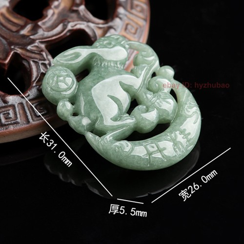 Certified Natural Green A Jade jadeite Carved Moon Rabbit Lucky Pendant Necklace - Picture 6 of 8