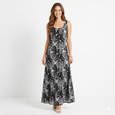 Karen Kane Maxi Dress XL Black White Abstract Floral Mesh Sleeveless Made in USA