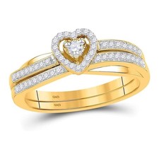 10K Yellow Gold Natural Diamond Heart Engagement Bridal Ring Set 1/4 CTW
