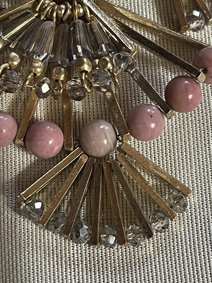 Colar de colar de joias fantasia robusto tom de ouro rosa 16” cristal ventilador sem assinatura JB2 - Imagem 3 de 4