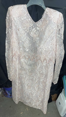 Vintage Carina 100% Rayon Sequin Beaded Sheath Dress Women’s Size large