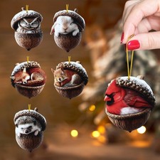 Forest Animal Acorn Ornaments   2D Flat Woodland Forest Animal Acorn Christma...