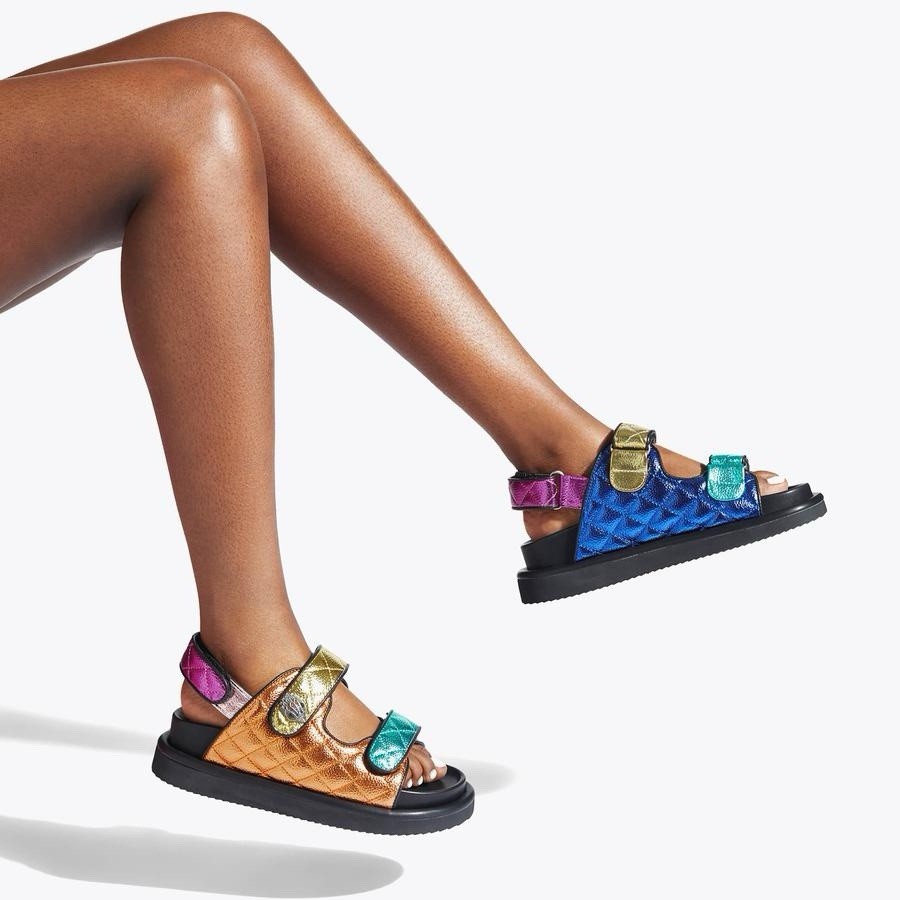 Kurt Geiger London Weave Metallic Multicolor Quilted Sandals Women Size 6 New