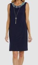 R M Richards Women's Blue Scoop Neck Necklace Sheath Dress Size 16