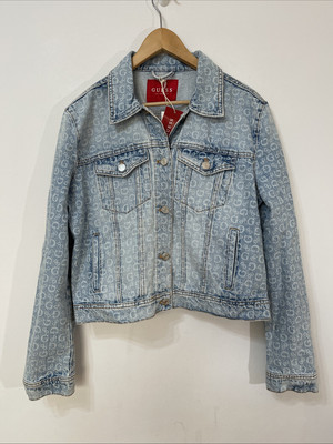 Guess Doria Jeansjacke Signature Logo Jacke Neu Hellblau Größe XL /16
