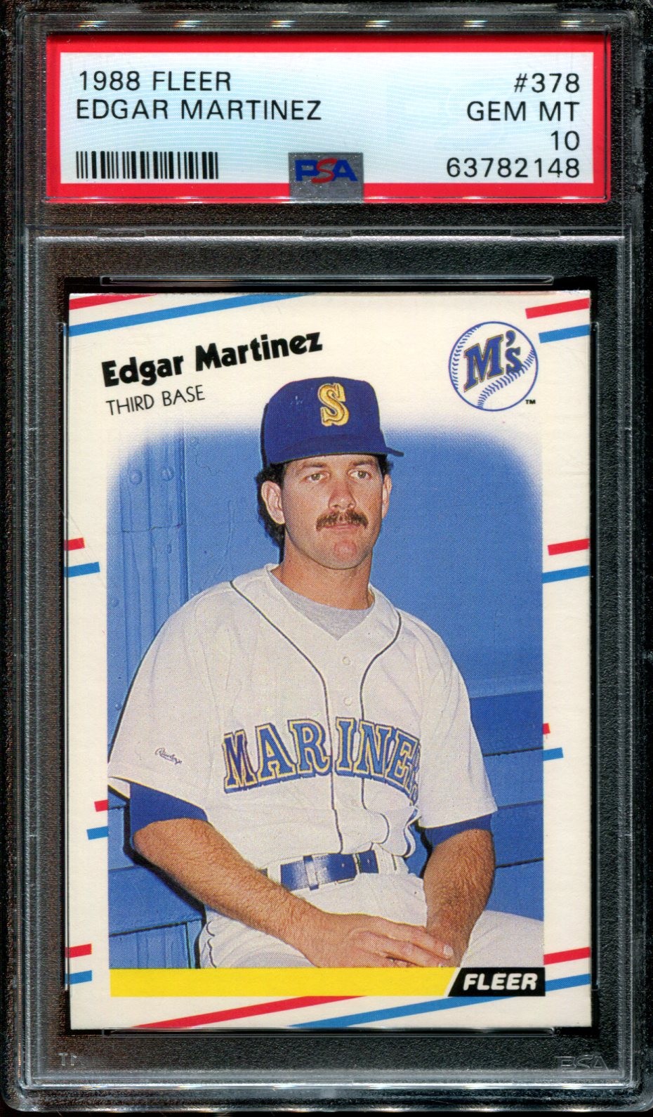 1988 FLEER #378 EDGAR MARTINEZ RC MARINERS HOF PSA 10