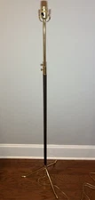 French Jacques Adnet STYLE Floor Lamp Leather Wrap Pole Brass Tripod Base READ