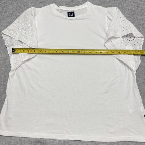 GAP Women's XL Eyelet Sleeve T-Shirt Blue Flutter Short Sleeve Scoop Neck Top - Picture 6 of 10