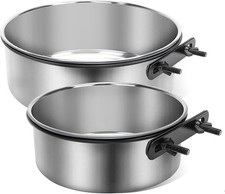 Dog Crate Bowls, 2 Pack Stainless Steel Kennel Water Food Bowls with Silver