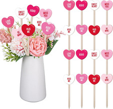 16 Pcs Valentines Decorative Picks Red Pink Conversation Heart Wooden Picks Wood
