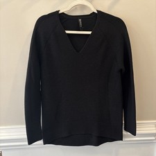 Athleta Hanover Refined V Neck Sweater Size XS Black Merino Wool Cozy