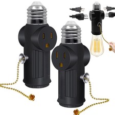 2 Pack E26 Light Socket to Plug Adapter 3 Prong Light Bulb Outlet Socket Adapter