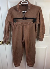 Jenni Kayne Lounge Set Brown 1/4 Zip Pullover Cropped Pants XS
