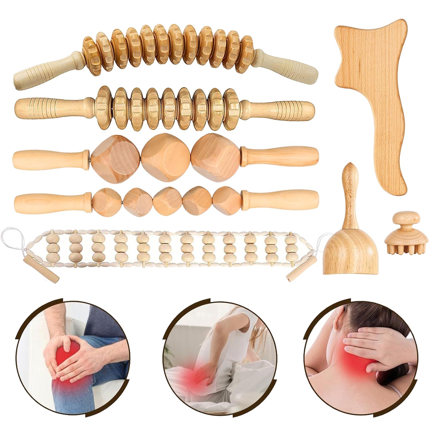 8 in 1 Holz Therapie Massage Werkzeuge Holz Massagegerät Körper Massage Roller