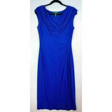 Ralph Lauren Royal Blue Cowl Neck Ruched Sheath Dress Size 8 Sleeveless