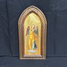 Antique Gothic Arch Angel Painting Gold Leaf Religious Icon Victorian Frame