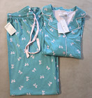 NWT PJ Salvage Nordstrom Pajama Set Pant+Top Soft Lightweight Green Pink Bows XS — photo 1