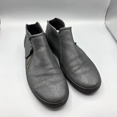 ECCO Bootie Womens 41 Gray Metallic Leather Extra Width Zipper Comfort Sneaker