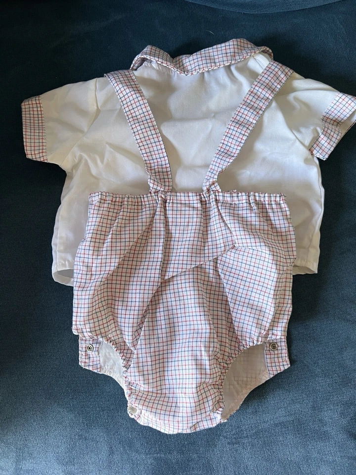 Conjunto de bebé vintage de 3-6 meses en general con baberos interiores de plástico camisa con botones, broches de presión Foto 3 de 4