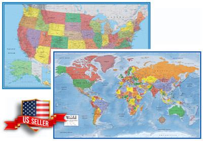 24x36 World and USA Classic 3D Wall Map Set Laminated