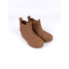 TOMS Kelsey Girls Brown Wedge Ankle Boots Size 12 Kids Side Zip