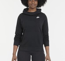 Nike Women's Black Pullover Fleece Hoodie Logo Hooded Pockets Crew Neck M