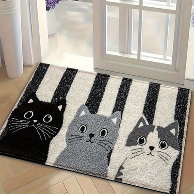 Gestreifte Cartoon Katze Fußmatte Weich Wasserdicht Fußmatte Teppich