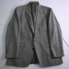 Vtg USA Made 44R Gray Houndstooth Tweed Mens Blazer Jacket Sport Coat
