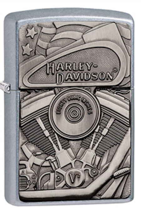 Zippo Harley Davidson Emblem Lighter With Motor, Flag and Eagle, 29266, NIB. Available Now for 38.72